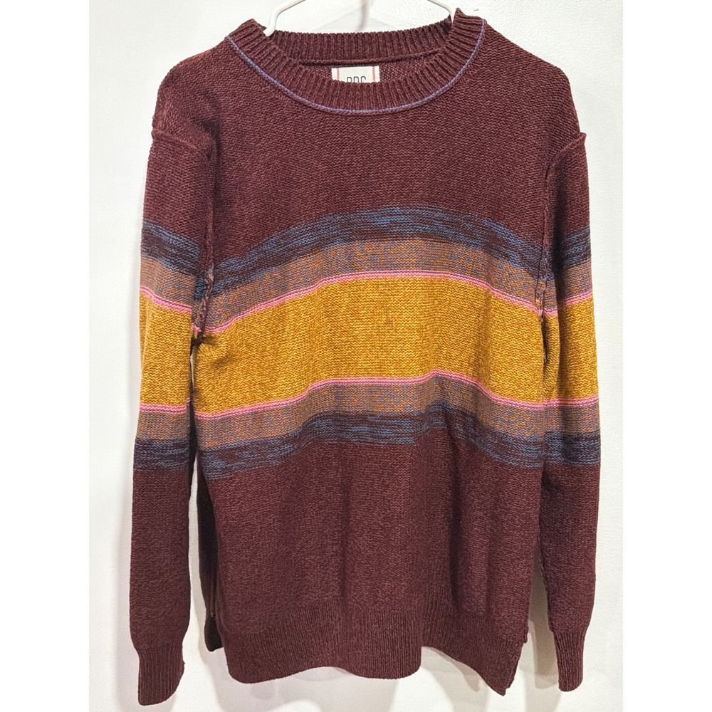 BDG Urban Outfitters Striped Crewneck Sweater Burgundy Yellow Blue S